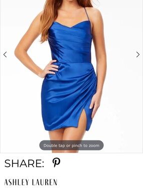 Ashley Lauren Cobalt Satin Spaghetti-Strap Mini Dress